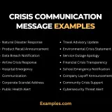 Examples of crisis communication, including natural disaster response, product recalls, data breaches, and public health alerts.