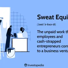 Illustration of people working on a business venture, painting a wall and using a laptop, representing sweat equity.