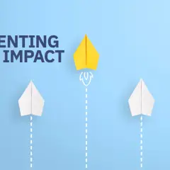 A yellow paper airplane soars ahead of white ones, symbolizing the power of presenting with impact.