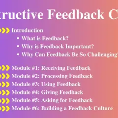 Constructive Feedback Course outline, covering introduction, receiving, processing, using, giving, and asking for feedback. This feedback training is essential.