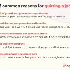 5 common reasons for quitting a job: lack of growth, poor pay, bad balance, toxic environment, or a desire to pursue a new career path. Should I change jobs?
