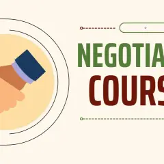 Illustration of a handshake and text promoting negotiation certificate programs.