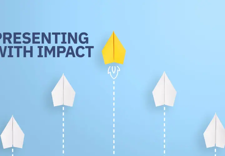 A yellow paper airplane soars ahead of white ones, symbolizing the power of presenting with impact.