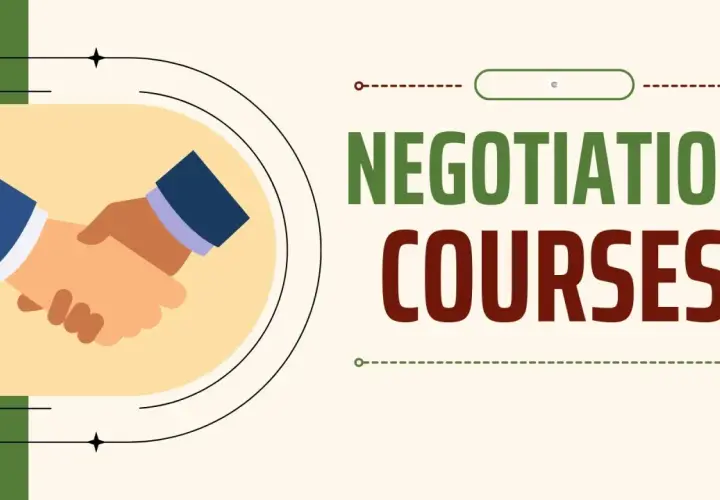 Illustration of a handshake and text promoting negotiation certificate programs.