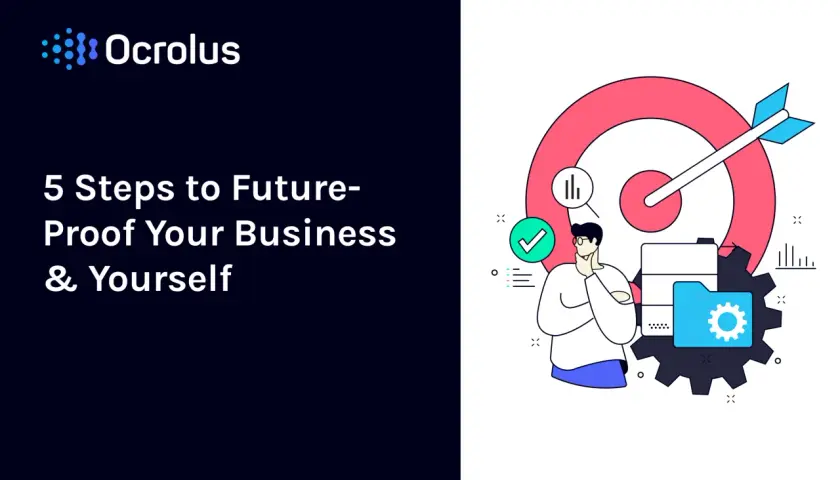 Illustration of a man contemplating a target with an arrow, symbolizing future proofing business strategies and personal growth.
