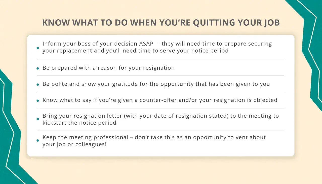 Tips on how to tell your boss you're quitting: inform them ASAP, be prepared with a reason, and stay professional.
