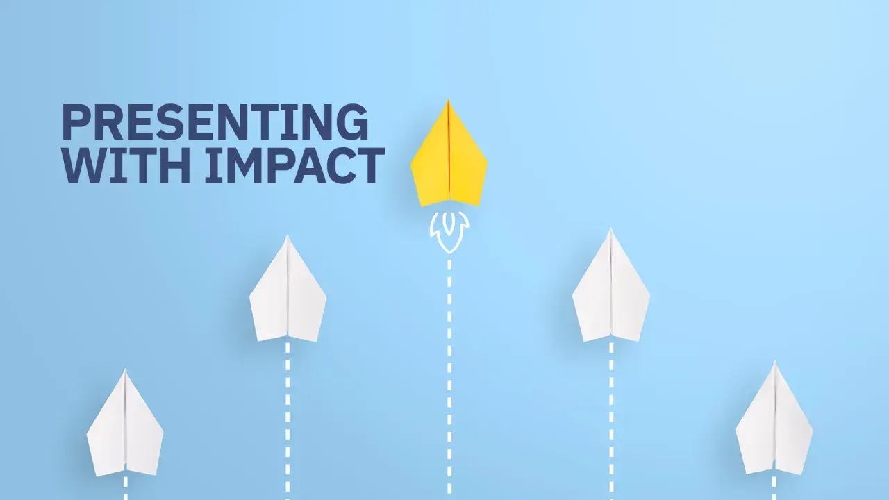 A yellow paper airplane soars ahead of white ones, symbolizing the power of presenting with impact.
