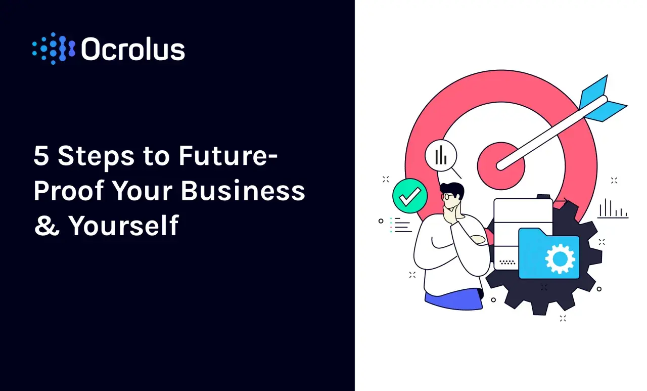 Illustration of a man contemplating a target with an arrow, symbolizing future proofing business strategies and personal growth.
