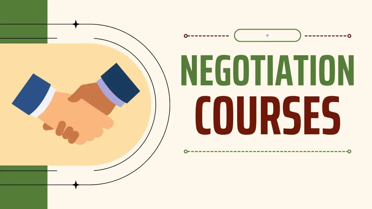 Illustration of a handshake and text promoting negotiation certificate programs.