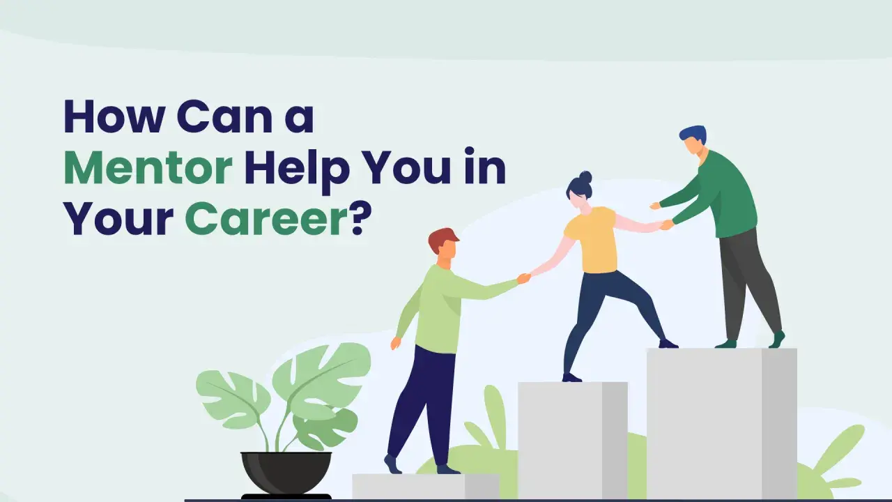 A master mentor helps guide others up the career ladder, as shown by people helping each other ascend steps.